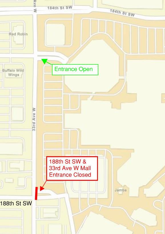 Entrance Closure - 188th & 33rd Ave W Map