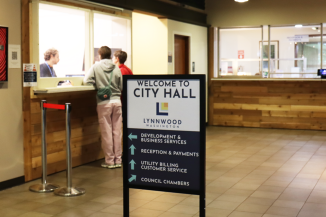 The new wayfinding signage inside Lynnwood City Hall