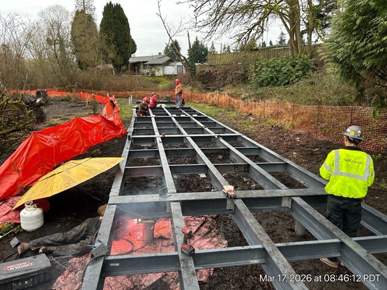 Construction of bridge superstructure in Scriber Creek Park.