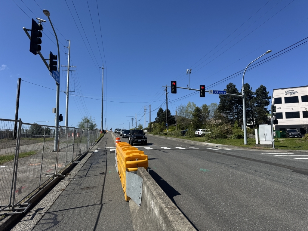 Barriers along Alderwood Mall Blvd and the Interurban Trail