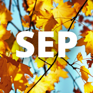 SEP in white letters against a background of autumn leaves and blue sky
