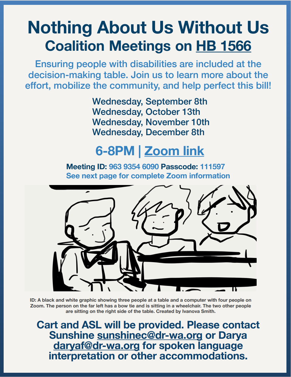 Nothing About Us Without Us Coalition Meetings Flyer