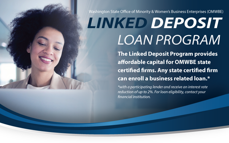 Linked Deposit Loan Program Image of Black business woman on blue background