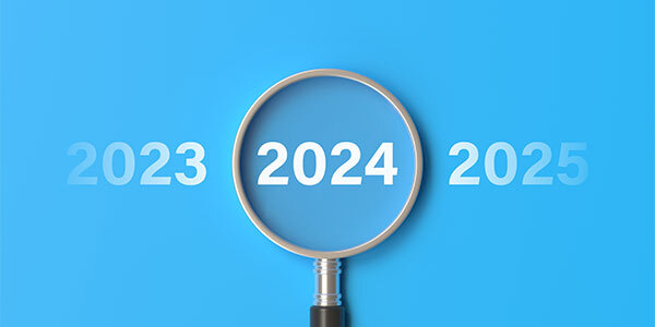 magnifying glass centered on fiscal year 2024 between 2023 and 2025