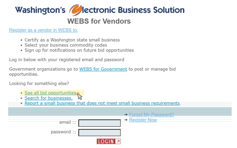 WEBS login info