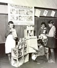 b&w photo of children's war rations exhibit