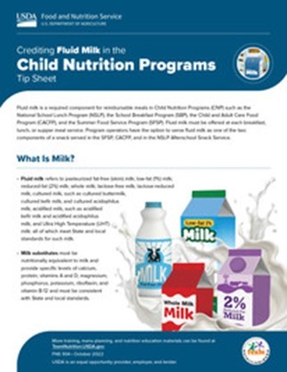 Team Nutrition Crediting Milk Tip Sheet