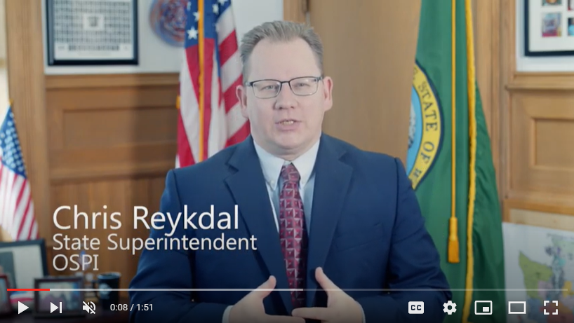 Screenshot of Superintendent Reykdal SEL Day video on YouTube