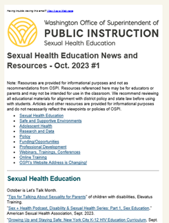 Sexual Health OSPI newsletter screenshot 