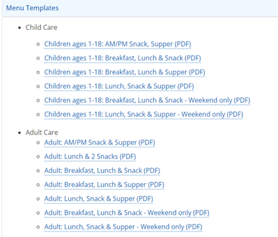menu templates