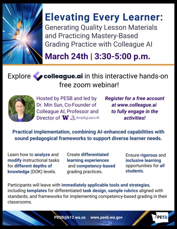 Flyer with information for Webinar for Colleague AI on March 24th 