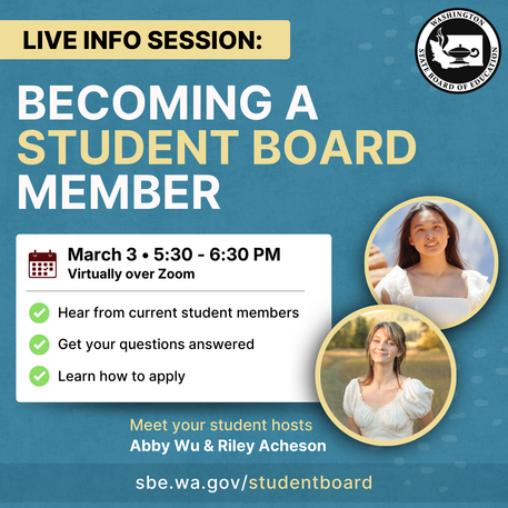 Becoming a student board member. Join us for a webinar March 3 5:30-6:30