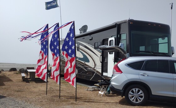 American flags at Pacific Beach