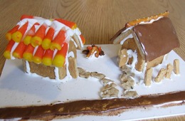 Graham cracker village with candy corn roof