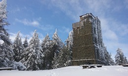 Moran State Park's Mount Constitution Tower in winter snow