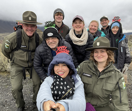Group of people posing for a selfie at Sun Lakes-Dry Falls during First Day Hikes