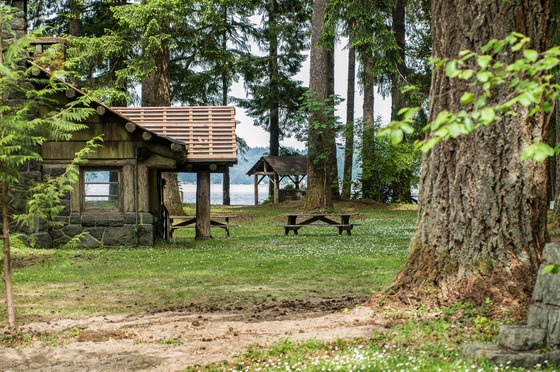 A picnic area in a park.