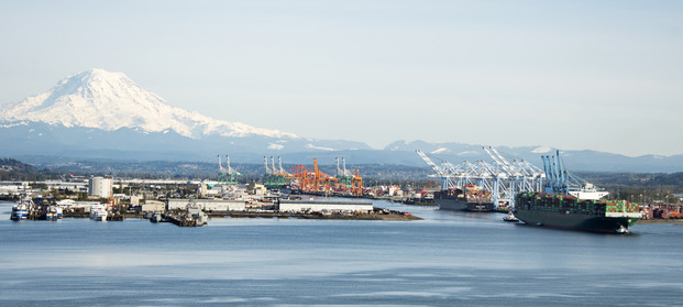 photo of container ship leaving port