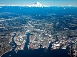Mount Rainier above the Port of Tacoma