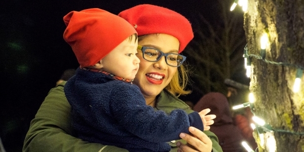 Mother and Child looking at christmas lights