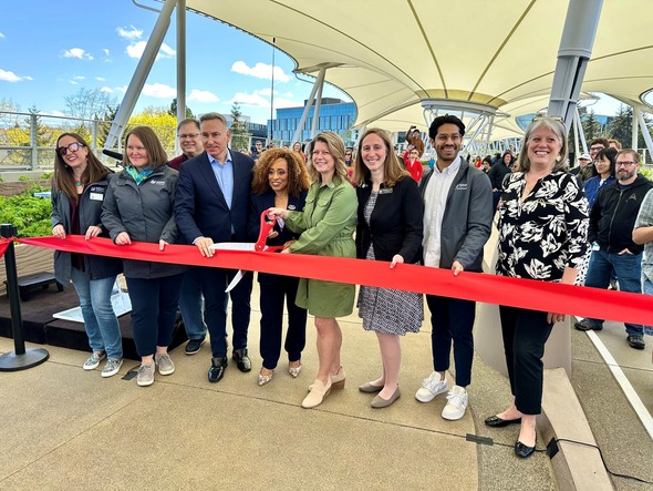 Ribbon cutting ceremony with elected officials at the Redmond Technology Station Bridge opening