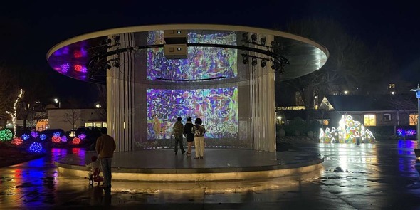 Projected artwork on the stage at Downtown Park