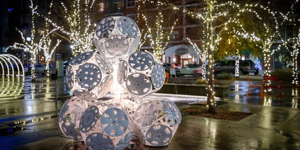light sculpture in downtown park