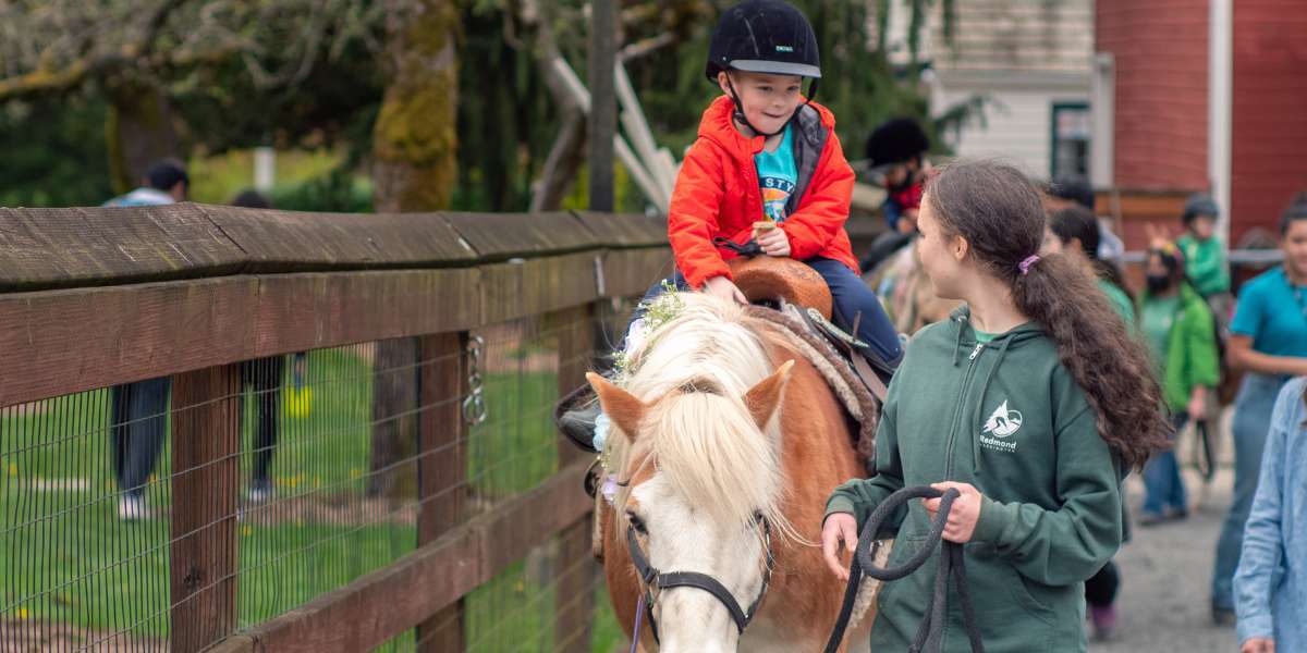 A young child riding a pony