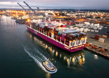 Port at night aerial view