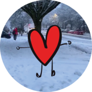 illustration of heart against snowy backdrop