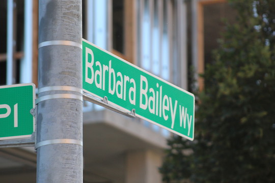 Barbara Bailey Way street sign against a blue sky