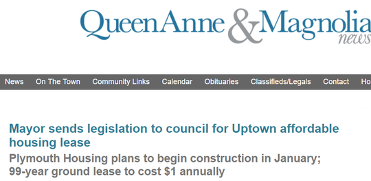 Screenshot of Queen Anne & Magnolia News Story on Affordable Housing Lease