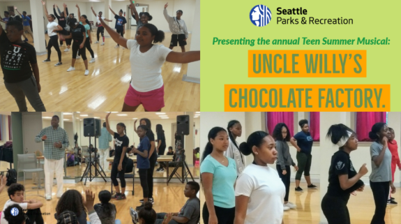 Seattle Parks and Recreation Graphic of Kids Rehearsing for the Teen Summer Musical