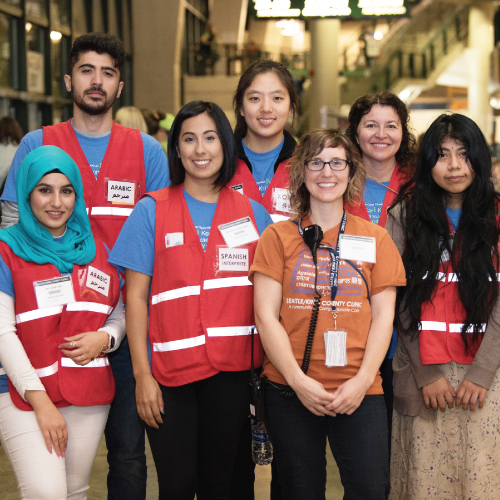 diverse group of volunteers, smiling