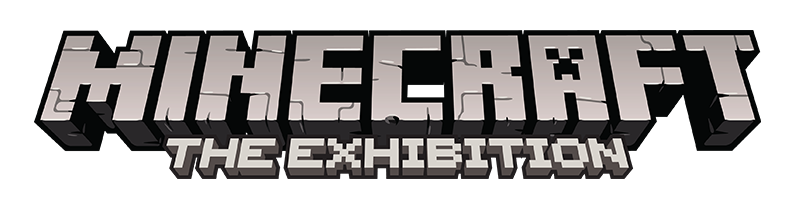 Minecraft The Exhibition logo written in grey block lettering