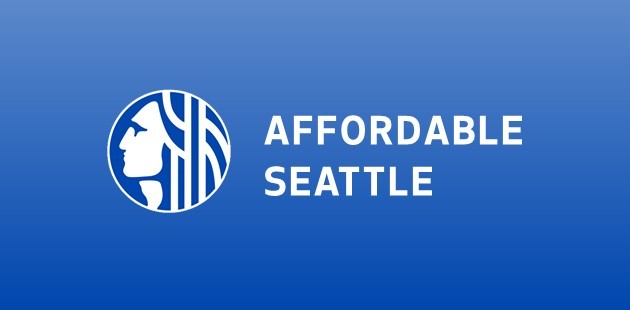 "Affordable Seattle" in large white letters on a blue gradient background.