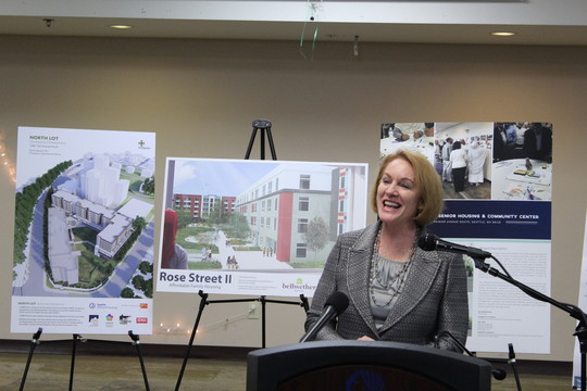 Mayor Durkan smiles as she announces an additional $110 million in affordable hosing for Seattle residents.