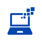 Blue graphic icon of a laptop computer