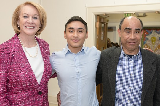 Mayor Durkan poses for a photo with Anthony Garcia, a second-year Seattle Promise Scholar and his father