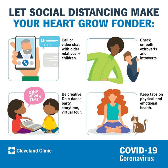 Photo from the Cleveland Clinic reading: "Let social distancing make your heart grow fonder"