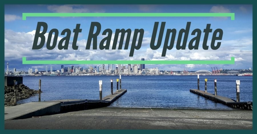 Photo of water with the words "boat ramp update" overlaid on top