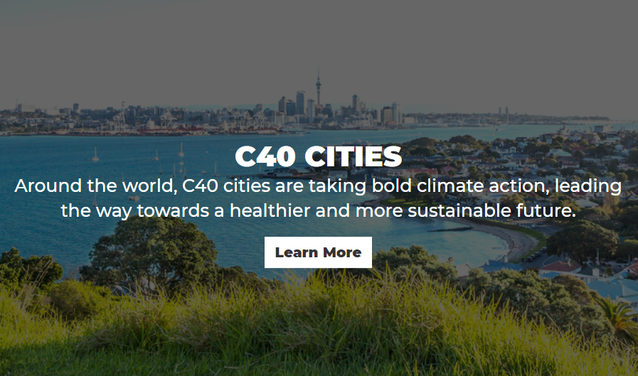 C40 Cities header image showing text over a photo of Toronto Skyline