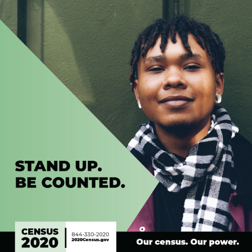 person smiling, with text that says "Stand up. Be Counted."