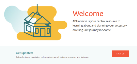 screencap from the header of the ADUniverse website, welcoming prospective ADU builders to the site
