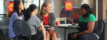 Women enjoying sidewalk cafe