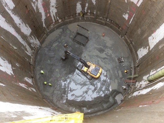 Photo showing completed Ballard shaft excavation
