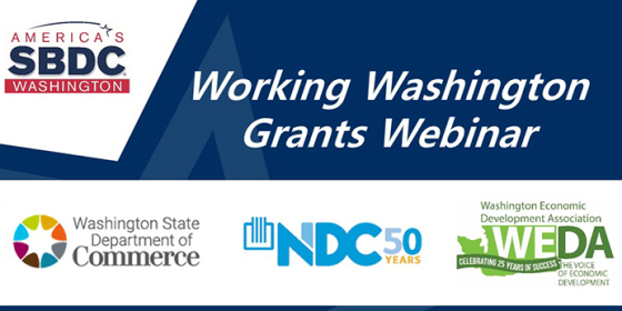 Working Washington Grant Webinar Banner from Washington Small Business Development Center