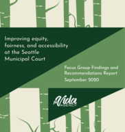 Green graphic saying "Improving equity, fairness, and accessibility at the Seattle Municipal Court"