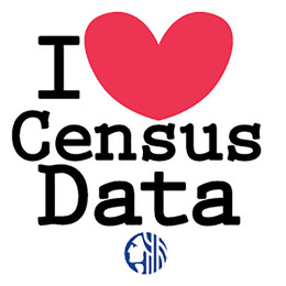 Text and graphic images that says I Love Census Data with a heart used for the word love.