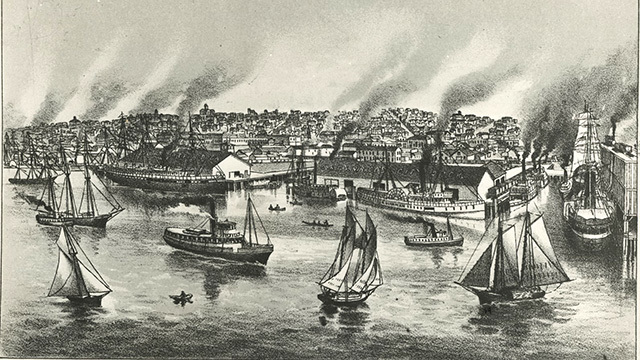An etching of early Puget Sound